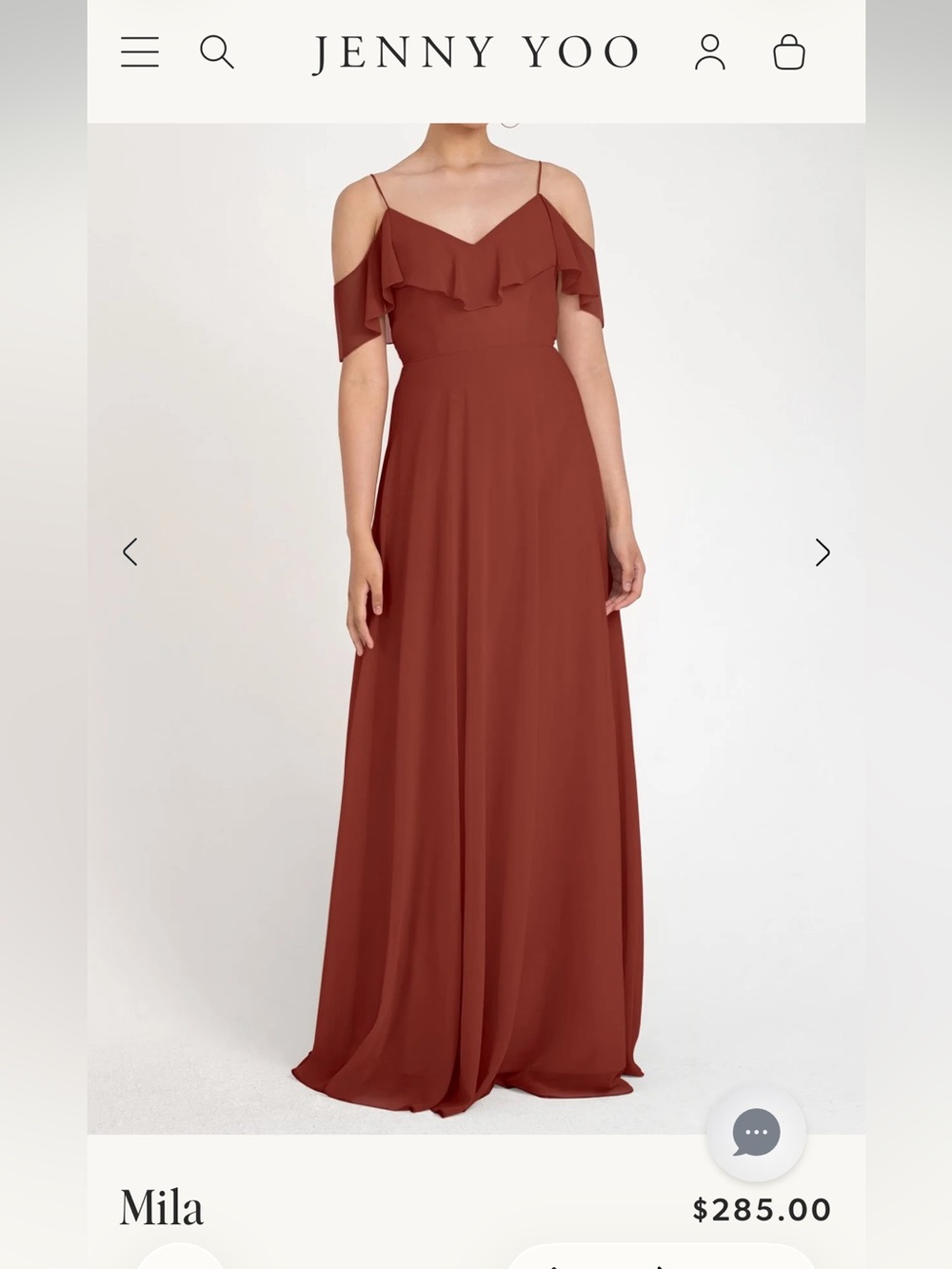 Jenny Yoo Rust Cold-Shoulder Ruffle Maxi Dress